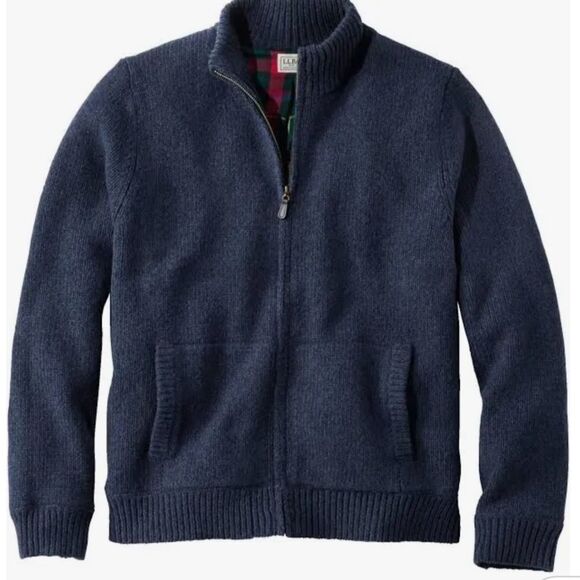 LL BEAN MENS NAUTICAL NAVY CLASSIC RAGG FLANNEL LINED FULL ZIP SWEATER CARDIGAN - Picture 1 of 8